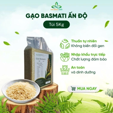 Gạo Basmati Ấn Độ 5kg – Hạt Dài Cao Cấp, Cơm Tơi Xốp, Sức Khỏe Xanh, Giá 290k 2