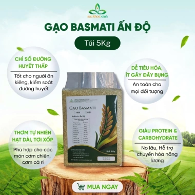 Gạo Basmati Ấn Độ 5kg – Hạt Dài Cao Cấp, Cơm Tơi Xốp, Sức Khỏe Xanh, Giá 290k 3