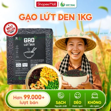 Gạo Lứt Đen Organic Việt Thái 1kg, ít calo, không cần ngâm, mềm dẻo, Eat Clean