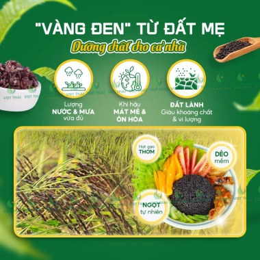 Gạo Lứt Đen Organic Việt Thái 1kg, ít calo, không cần ngâm, mềm dẻo, Eat Clean