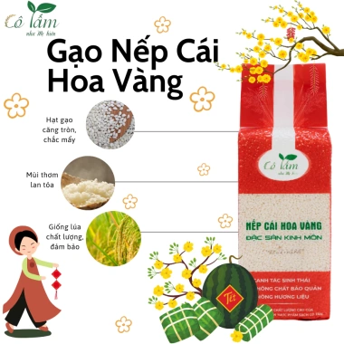 Gạo Nếp Cái Hoa Vàng Đặc Sản Kinh Môn Hải Dương 2kg - Hữu Cơ, Dẻo Ngon, Thơm, Giá chỉ 56.000