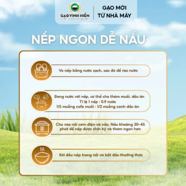Gạo Nếp Chùm Vinh Hiển 1kg - Nếp dẻo vừa, thơm nhẹ, mềm ngon, siêu rẻ 4kg chỉ 118.000 VND