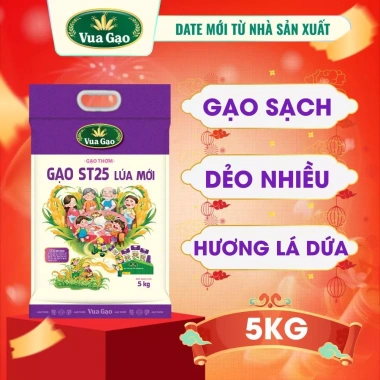 Gạo ST25+ Lúa Mới Vua Gạo 5kg – Chính hãng, thơm ngon, dẻo nhiều, vị đậm đà, 169.000₫ 3