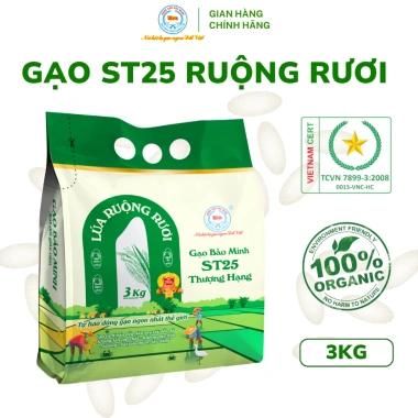 Gạo ST25 Lúa Ruộng Rươi Bảo Minh 3kg - Ngon Nhất, Thơm Mềm Dẻo, Đậm Đà, Giá 165k