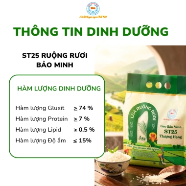 Gạo ST25 Lúa Ruộng Rươi Bảo Minh 3kg - Ngon Nhất, Thơm Mềm Dẻo, Đậm Đà, Giá 165k