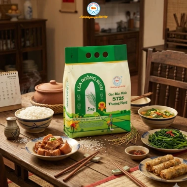 Gạo ST25 Lúa Ruộng Rươi Bảo Minh 3kg - Ngon Nhất, Thơm Mềm Dẻo, Đậm Đà, Giá 165k