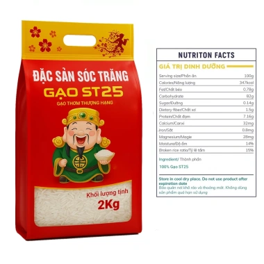 Gạo ST25 Thần Tài 2kg Canh tác vùng lúa tôm, cơm dẻo thơm ngon, giá sỉ 69.000₫ 2