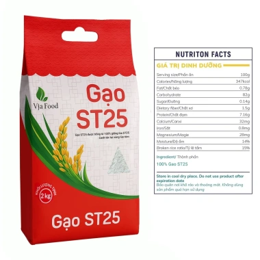Gạo ST25 VJA 2kg - Lúa tôm, cơm dẻo thơm ngon, giá sỉ 69.000đ