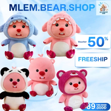 Gấu bông hải ly cá mập, hồng, gấu dâu, loopy cosplay – Giá 250k giảm từ 312.5k