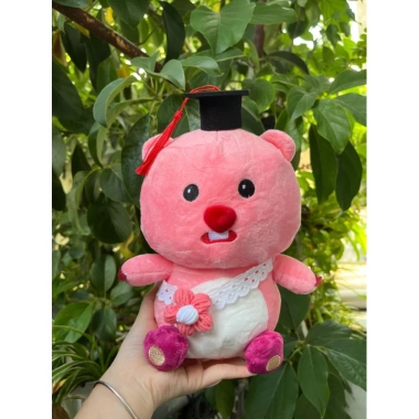 Gấu bông hải ly hồng Loopy 30cm kèm đèn và thiệp - Quà tặng tốt nghiệp cử nhân