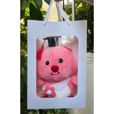 Gấu bông hải ly hồng Loopy 30cm kèm đèn và thiệp - Quà tặng tốt nghiệp cử nhân