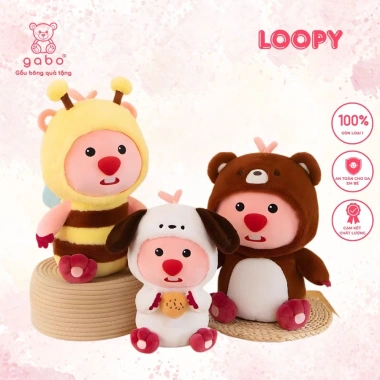 Gấu Bông Hải Ly Loopy Cún, Gấu Trúc Đội Mũ Pororo, Vải Mền Mịn To K3T1 - 219k