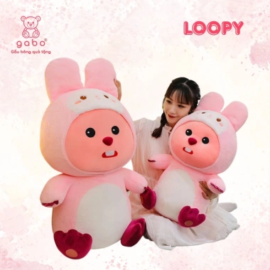 Gấu Bông Hải Ly Loopy Cún, Gấu Trúc Đội Mũ Pororo, Vải Mền Mịn To K3T1 - 219k