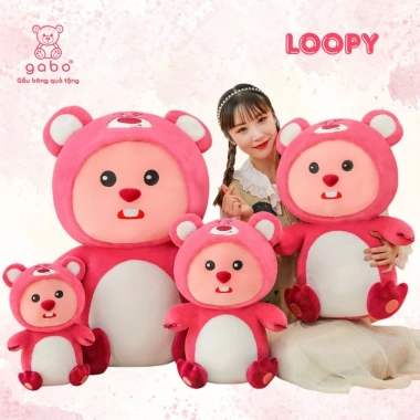 Gấu Bông Hải Ly Loopy Cún, Gấu Trúc Đội Mũ Pororo, Vải Mền Mịn To K3T1 - 219k