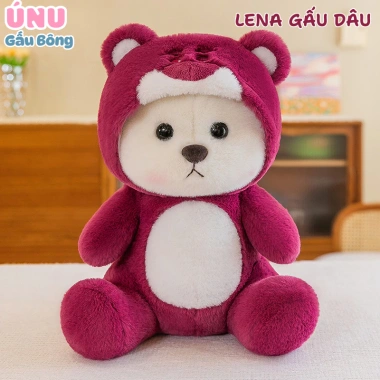 Gấu Bông Lena Cosplay Gấu Dâu Đỏ Hot - Tháo Rời Mũ, Giá Siêu Rẻ 79.000₫