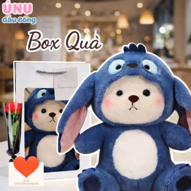 Gấu Bông Lena Stitch Xanh 30cm Tai Dài, Mũ Tháo Rời, Độ Mềm Mại Đáng Yêu – Giá Ưu Đãi
