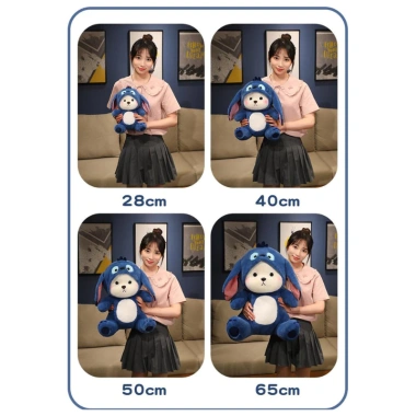 Gấu Bông Lena Stitch Xanh 30cm Tai Dài, Mũ Tháo Rời, Độ Mềm Mại Đáng Yêu – Giá Ưu Đãi