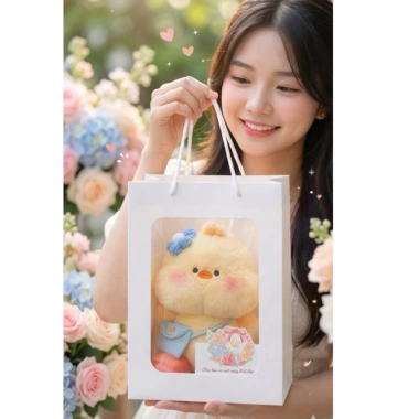 Gấu bông loopy hải ly hồng lông xù cài hoa len 20-22cm - Quà tặng nữ chỉ 30.000đ, giao nhanh HCM