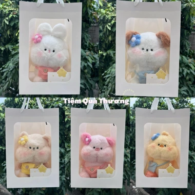 Gấu bông loopy hải ly hồng lông xù cài hoa len 20-22cm - Quà tặng nữ chỉ 30.000đ, giao nhanh HCM
