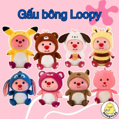 Gấu bông Loopy mũ dâu, Hải Ly Cosplay, Pikachu, Ong vàng, Gấu nâu - Giá chỉ 109k