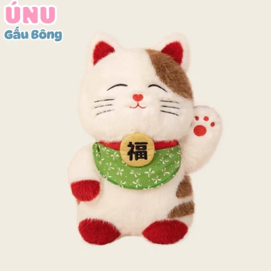 Gấu Bông Mèo Thần Tài 50cm Đuôi Đầy Đeo Khăn Xanh Thêu Chữ Phúc - May Mắn Tài Lộc, Chỉ 159.000