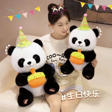 Gấu Bông Panda 50cm Ôm Bánh Sinh Nhật - Hàng Quảng Châu, Đội Nón, Giá 69.000đ