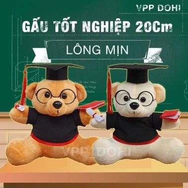 Gấu bông tốt nghiệp 20cm in tên và logo lông trơn, giá sỉ 45k, tặng giấy gói quà 3 Gấu bông tốt nghiệp 20cm in tên và logo lông trơn, giá sỉ 45k, tặng giấy gói quà 3