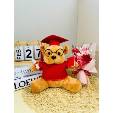 Gấu bông tốt nghiệp 20cm in tên và logo lông trơn, giá sỉ 45k, tặng giấy gói quà