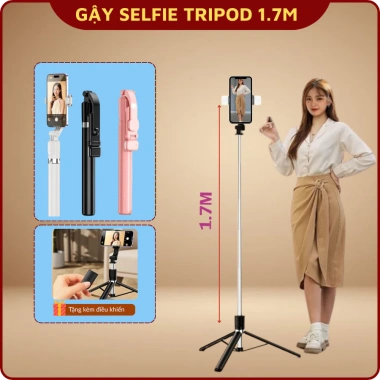 Gậy 1m7 3 Chân Chụp Ảnh Quay Livestream Đèn LED Bluetooth Từ Xa Giá 115k