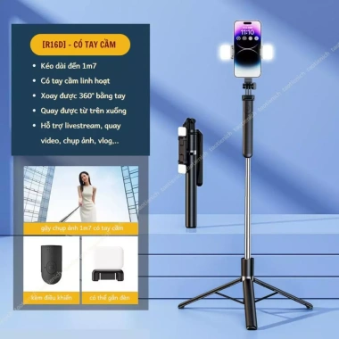 Gậy 1m7 3 Chân Chụp Ảnh Quay Livestream Đèn LED Bluetooth Từ Xa Giá 115k