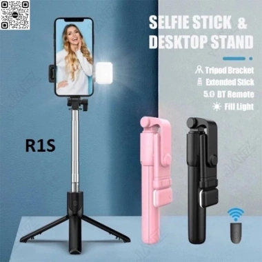 Gậy 3 chân R1S remote Bluetooth, đèn LED và giá đỡ selfie, chụp từ xa - 55.000₫