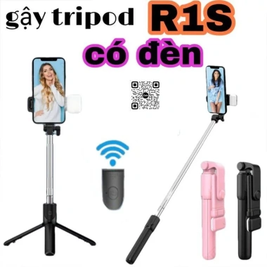 Gậy 3 chân R1S remote Bluetooth, đèn LED và giá đỡ selfie, chụp từ xa - 55.000₫