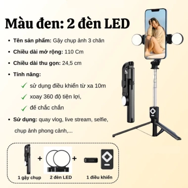 Gậy Chụp Ảnh 3 Chân B11S Thế Hệ Mới - Đèn LED, Bluetooth Điều Khiển Từ Xa, Giá 145k