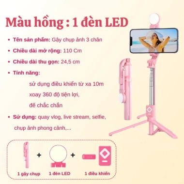 Gậy Chụp Ảnh 3 Chân B11S Thế Hệ Mới - Đèn LED, Bluetooth Điều Khiển Từ Xa, Giá 145k 5 Gậy Chụp Ảnh 3 Chân B11S Thế Hệ Mới - Đèn LED, Bluetooth Điều Khiển Từ Xa, Giá 145k 5