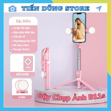 Gậy chụp ảnh 3 chân B11S thế hệ mới, đèn LED, Bluetooth điều khiển từ xa, tự sướng selfie