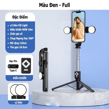 Gậy chụp ảnh 3 chân B11S thế hệ mới, đèn LED, Bluetooth điều khiển từ xa, tự sướng selfie 2