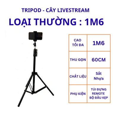 Gậy chụp ảnh 3 chân đa năng – Tripod livestream 1.6‑2.1m gấp gọn, kèm remote Bluetooth, giá ưu đãi 149k