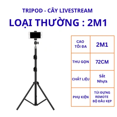 Gậy chụp ảnh 3 chân đa năng – Tripod livestream 1.6‑2.1m gấp gọn, kèm remote Bluetooth, giá ưu đãi 149k