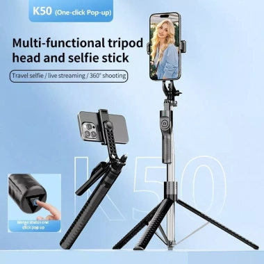 Gậy Chụp Ảnh 3 Chân K50 Đèn LED 1m9 Bluetooth - Selfie, Livestream, Video Từ Xa