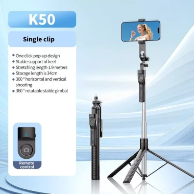 Gậy Chụp Ảnh 3 Chân K50 Đèn LED 1m9 Bluetooth - Selfie, Livestream, Video Từ Xa 9