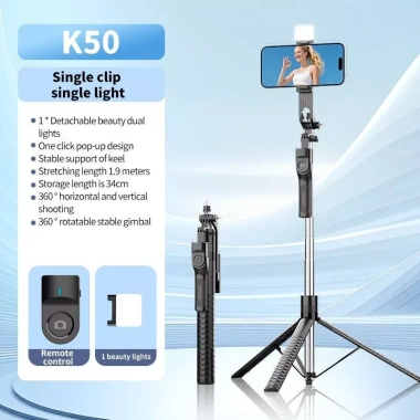 Gậy Chụp Ảnh 3 Chân K50 Đèn LED 1m9 Bluetooth - Selfie, Livestream, Video Từ Xa 10