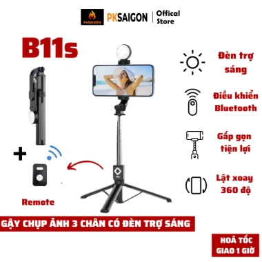 Gậy Chụp Ảnh 3 Chân PKSAIGON Selfie LED Trợ Sáng, Remote Bluetooth, Giá 138k
