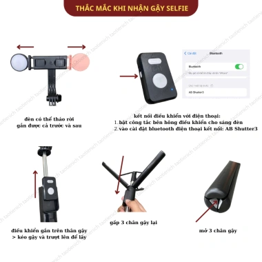 Gậy Chụp Ảnh 3 Chân Quay Video Livestream Đèn LED, Giá Đỡ Điện Thoại, Chống Rung, Điều Khiển Từ Xa - Giá Ưu Đãi 112k 2