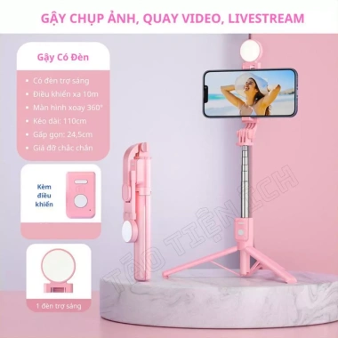 Gậy Chụp Ảnh 3 Chân Quay Video Livestream Đèn LED, Giá Đỡ Điện Thoại, Chống Rung, Điều Khiển Từ Xa - Giá Ưu Đãi 112k 7
