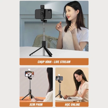 Gậy chụp ảnh 3 chân Selfie Stick điều khiển từ xa Bluetooth, đèn trợ sáng, tripod quay video livestream, tự sướng mạnh, độ bền cao, phù hợp vlog du lịch, giá 75k