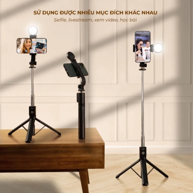 Gậy chụp ảnh 3 in 1 cao cấp kèm tripod, đèn LED, pin sạc - Giá chỉ 85.000 VND 2 Gậy chụp ảnh 3 in 1 cao cấp kèm tripod, đèn LED, pin sạc - Giá chỉ 85.000 VND 2