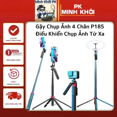 Gậy Chụp Ảnh 4 Chân P185 - Cầm Tay và Remote, Độ Dài 30‑180cm, Giá 250k