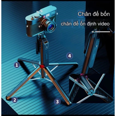 Gậy Chụp Ảnh 4 Chân P185 - Cầm Tay và Remote, Độ Dài 30‑180cm, Giá 250k