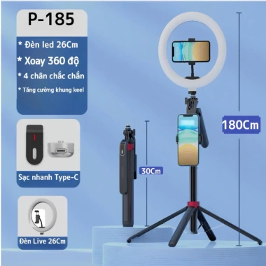 Gậy Chụp Ảnh 4 Chân P185 - Cầm Tay và Remote, Độ Dài 30‑180cm, Giá 250k