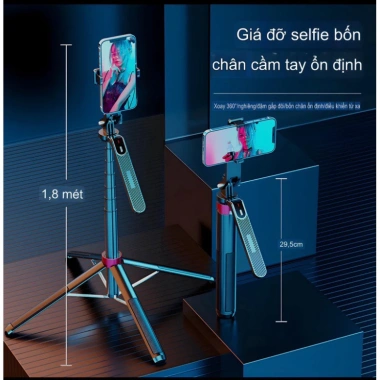 Gậy Chụp Ảnh 4 Chân P185 - Cầm Tay và Remote, Độ Dài 30‑180cm, Giá 250k